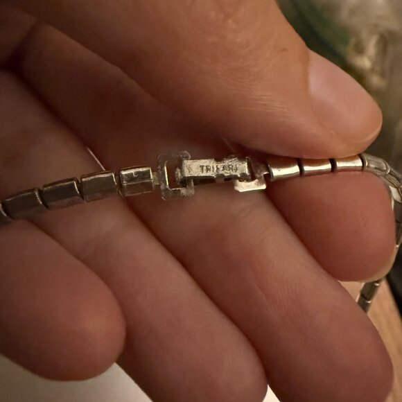 Vintage Antique Trifari Silver Tone Flower Floral Rhinestone Necklace - Picture 6 of 6